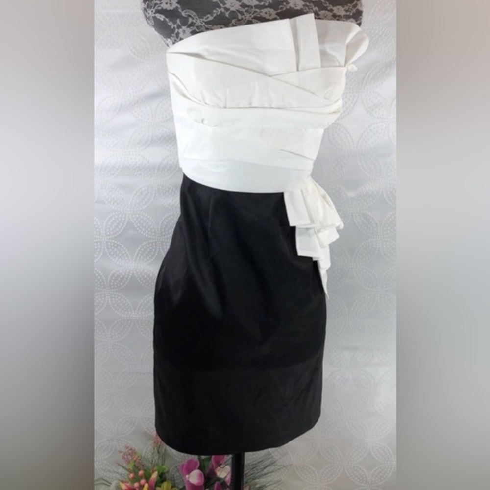 Max‎ & Cleo Black White Taffeta Strapless Cocktail Party Dress Sz 10